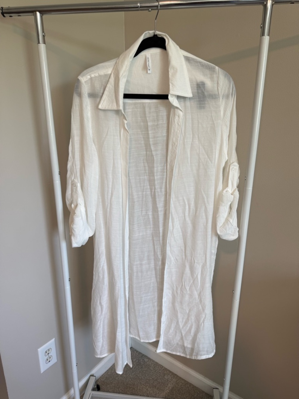 Live 4 Truth Women’s White Longline Casual Button-Down Shirt (Swim Coverup)